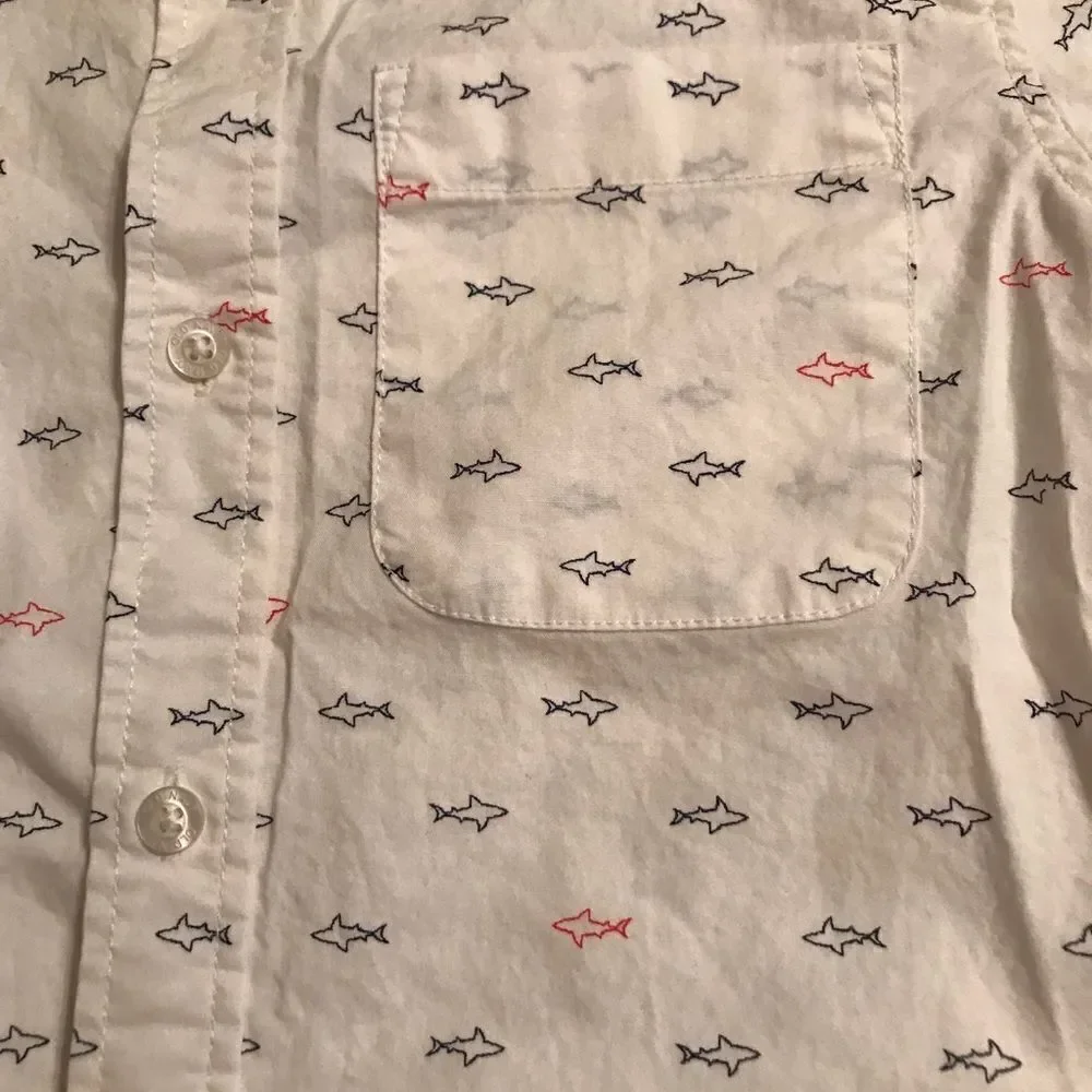 Old Navy Boy’s The Classic Shirt White Sharks All Over Button Down Shirt Sz 8